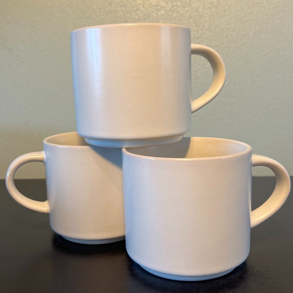 Set of 3 Pottery Barn MASON STONEWARE Ivory White Mugs ~ Minimalist Design